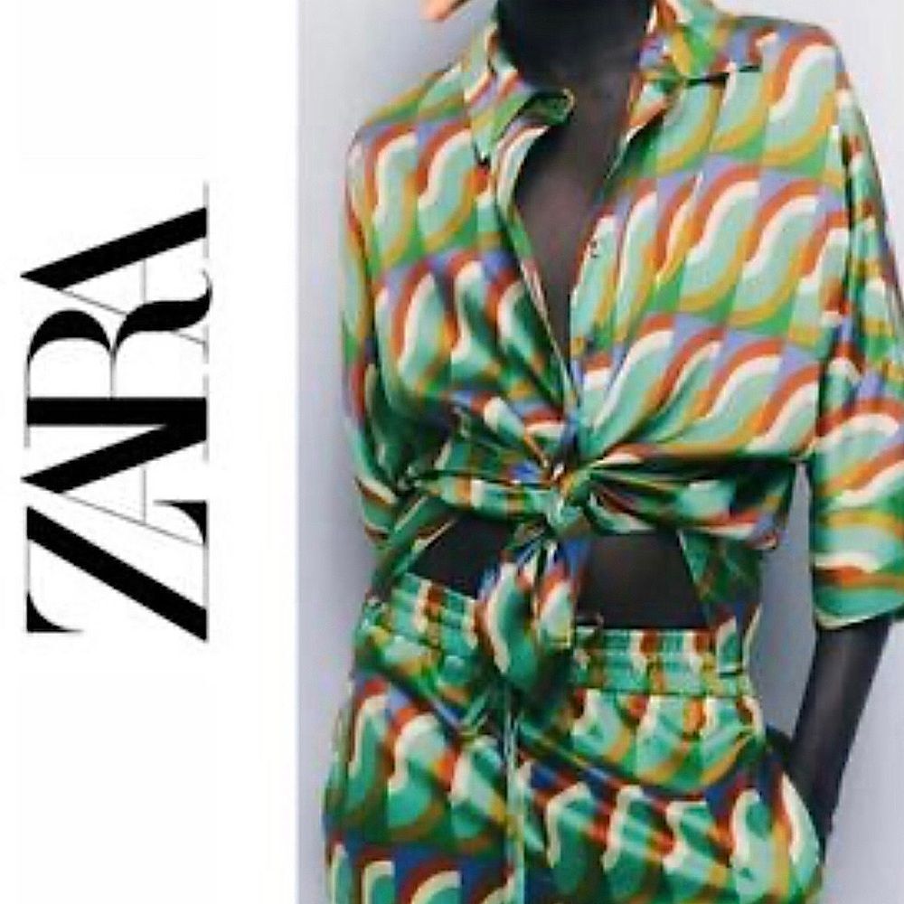 Zara Set 2 Piece Geometric Print Co ord Pants & Matching Shirt BLOGGER FAVE